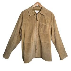 Sundance Womens Suede Leather Button Up Jacket Tan SZ M Boho Western Festival